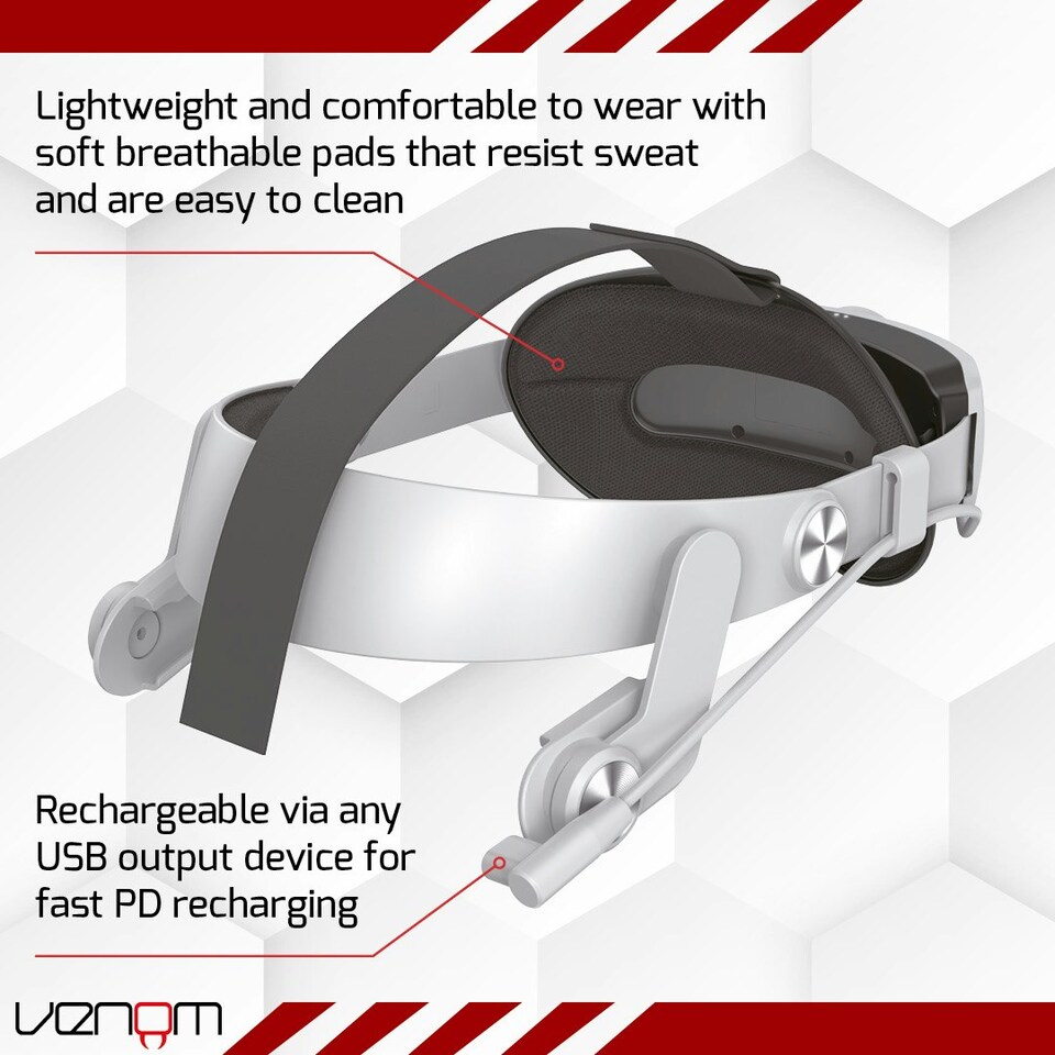 image 1 of Venom Power Strap for Meta Quest 3 - Padded Headstrap with Integrated Power Bank White | Grey