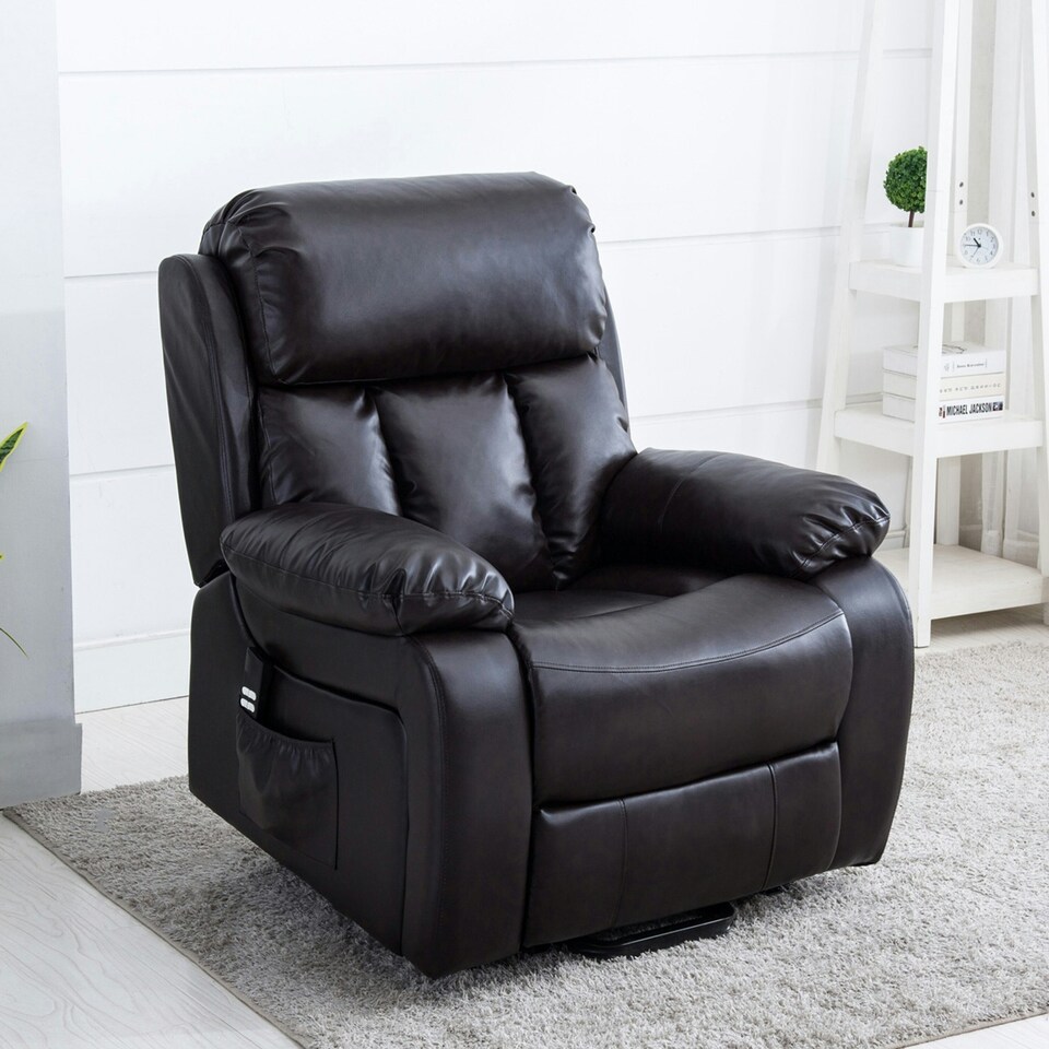 image 1 of Chester Dual Motor Rise Recliner Heat and Massage Bonded Leather Chair (Brown)
