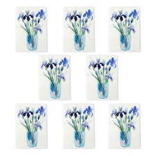 Blue Iris Flower Bouquet Vase Floral Watercolour Art Cards Pack of 8