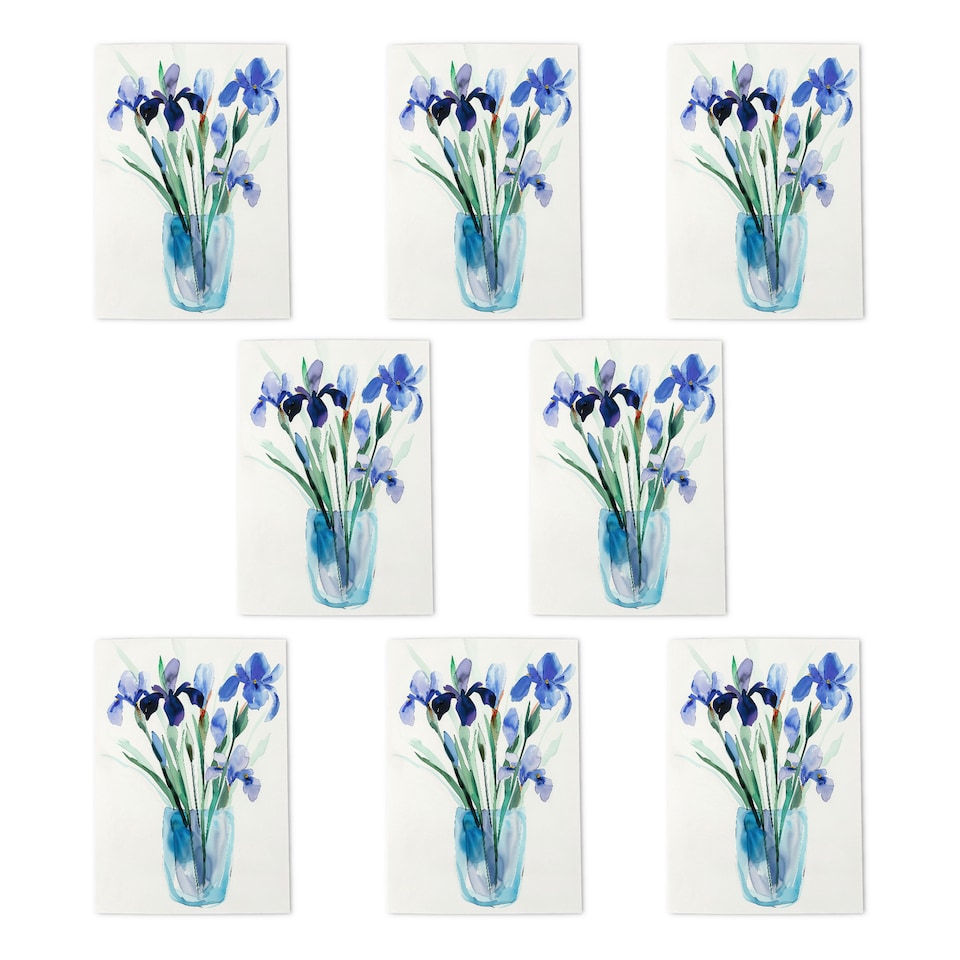 image 1 of Blue Iris Flower Bouquet Vase Floral Watercolour Art Cards Pack of 8