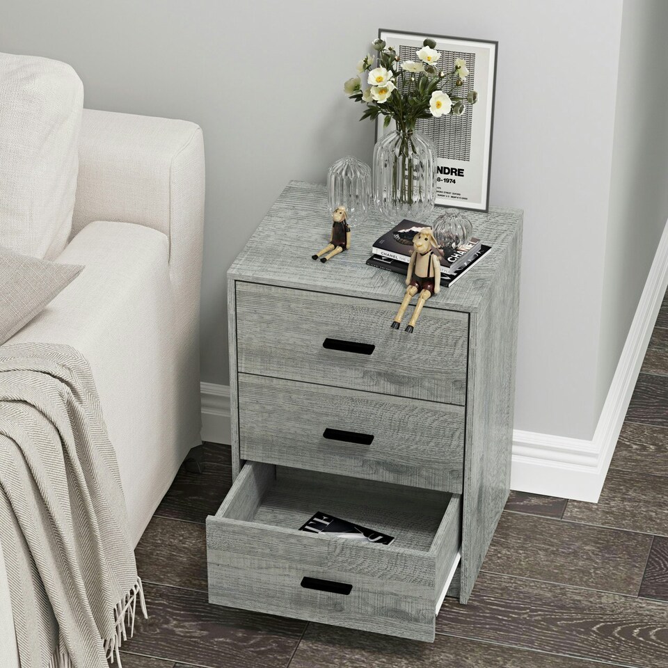 image 1 of Ash Grey 3-Drawer Bedside Table Grey | Colour: Ash Grey