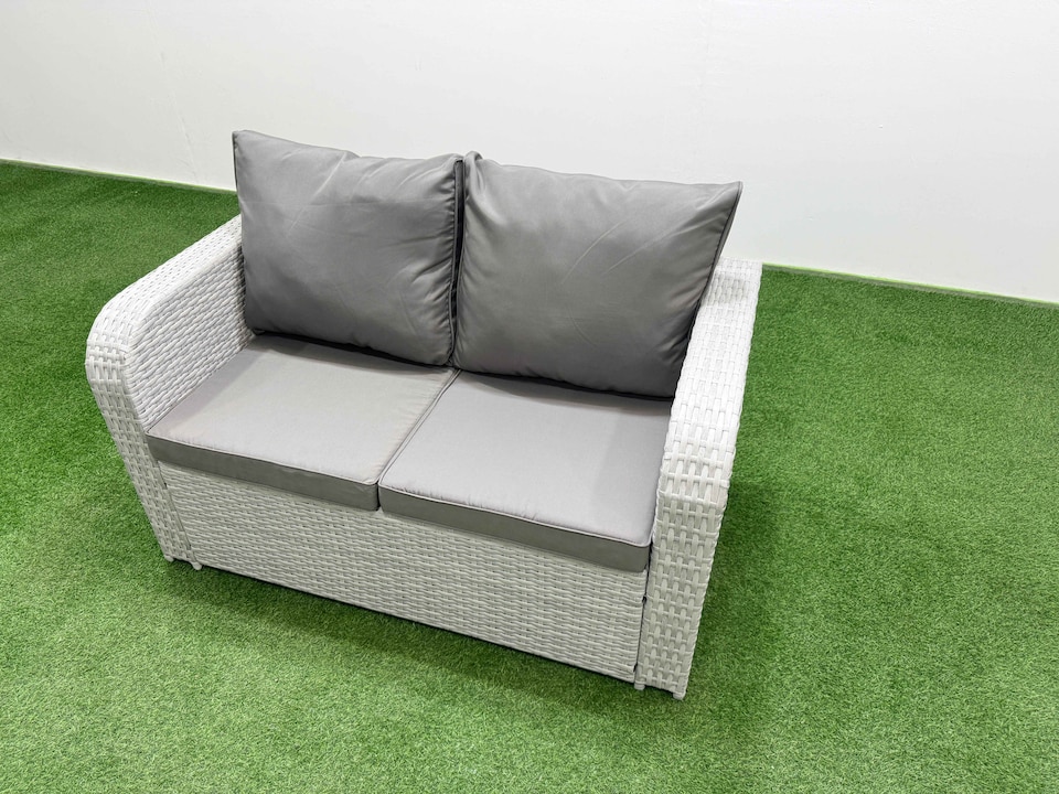 image 1 of Fimous Light Grey PE Wicker Rattan Garden Furniture Set Sofa Set Reclining Chair Firepit Dining Table 4 Seater With 2 Side Table