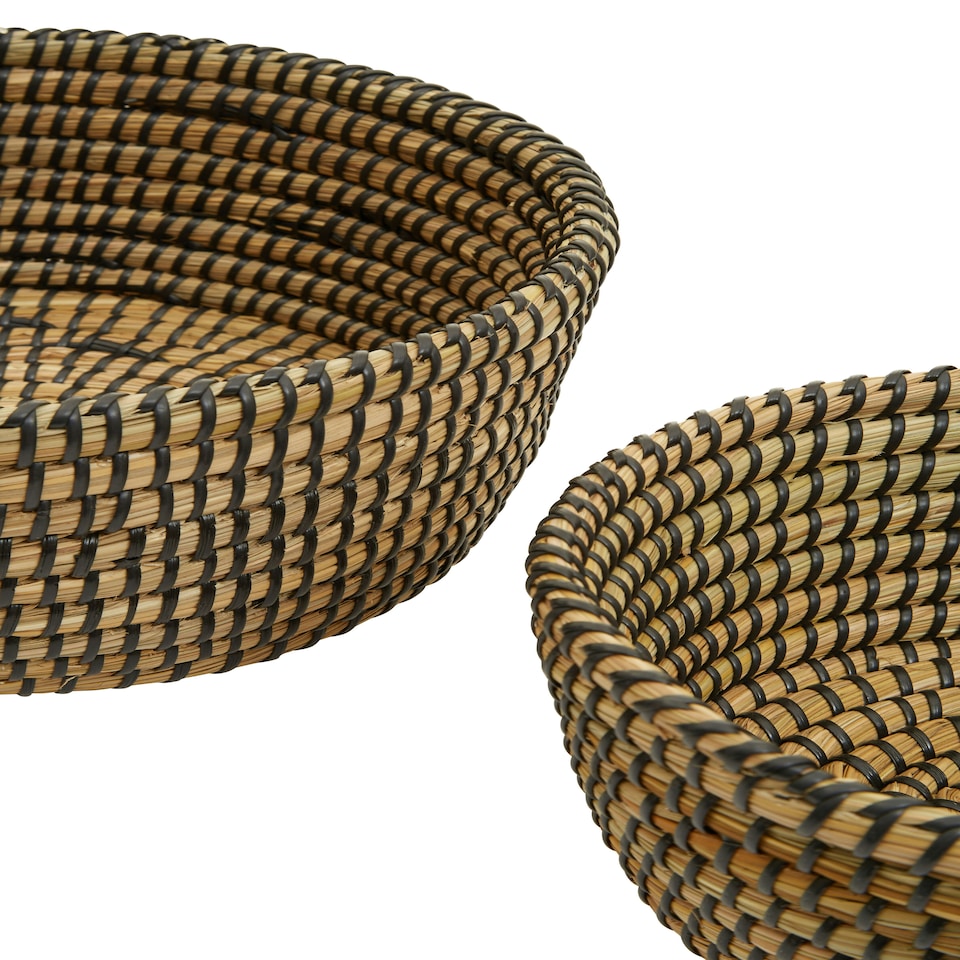image 1 of Lidi Set Of Three Straw Baskets With Black Detail Black