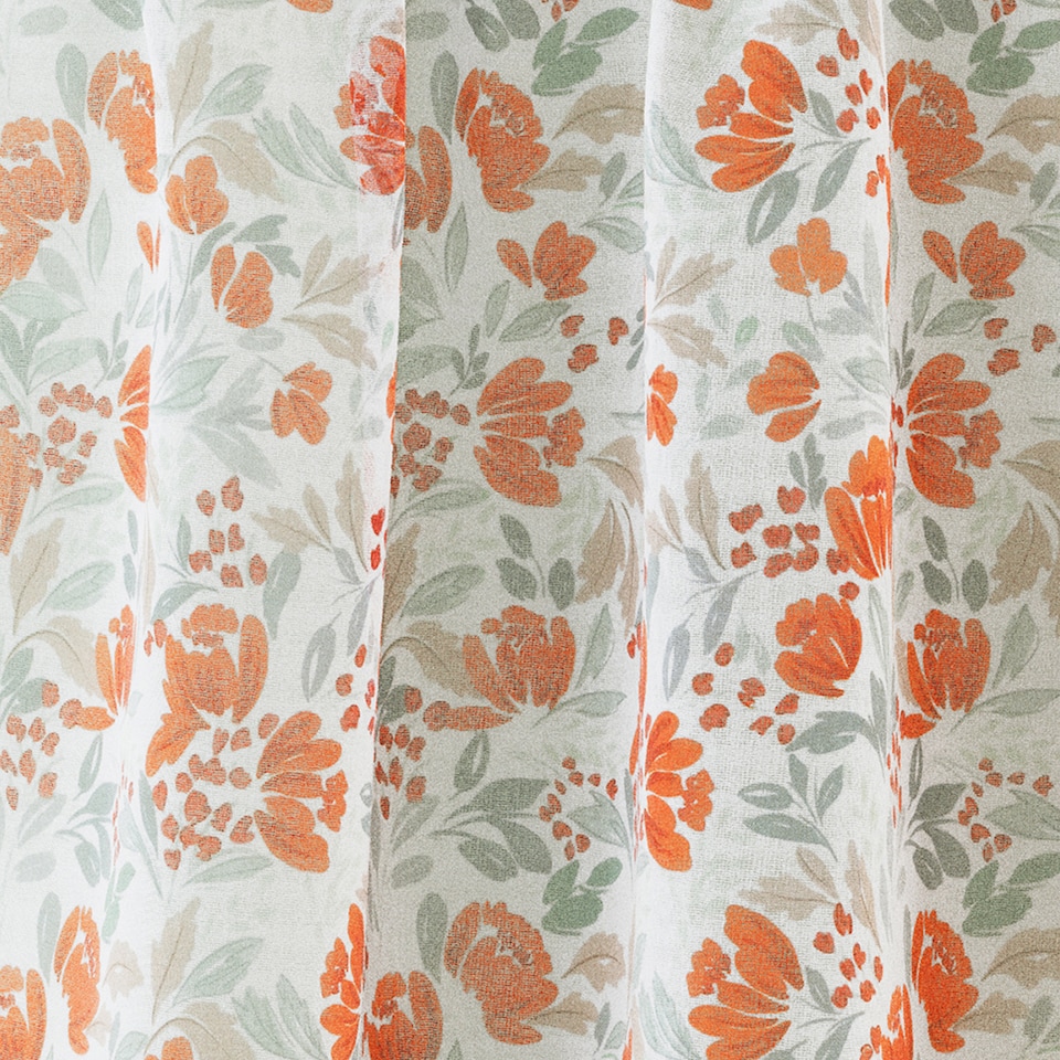 image 1 of Mia Burnt Orange Floral Print Sheer Voile Panels - Pair 140 x 122cm (55x48")