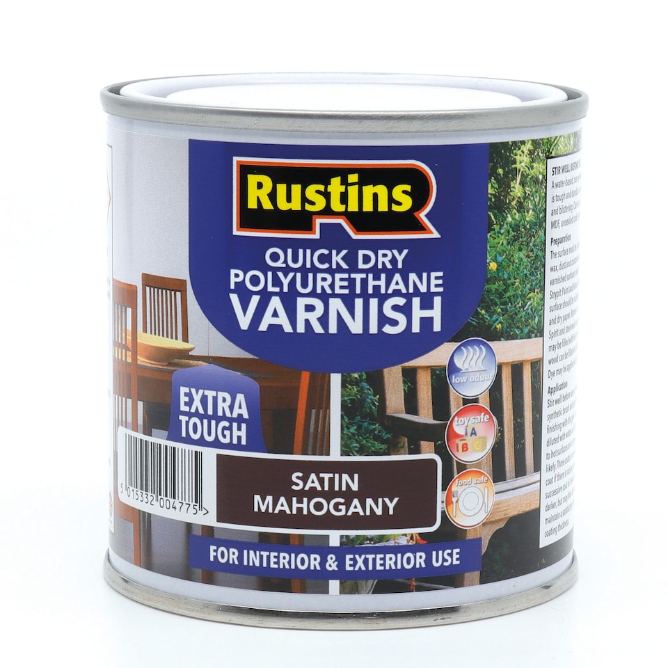 image 1 of Rustins Quick Drying Polyurethane Varnish Satin Mahogany 250ml | Clear | Mahogany | 250ml | 1