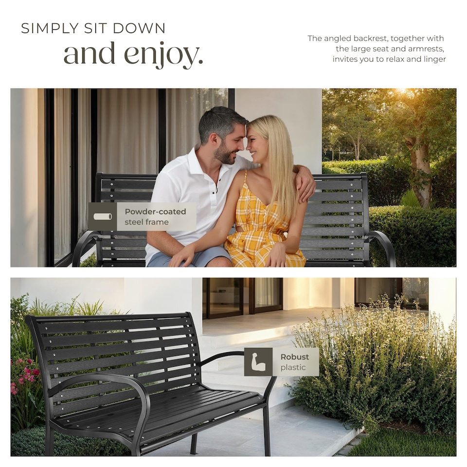 image 1 of Garden Bench Pino - 3-seater, steel frame, weatherproof, 126 x 62 x 81.5 cm