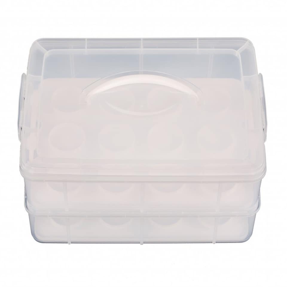 image 1 of 2 Tier Cupcake Cake Holder Portable Storage Carrier | Clear