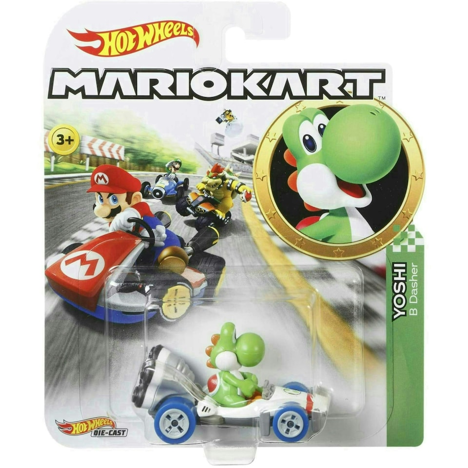 image 1 of Hot Wheels Mario Kart Yoshi (B-Dasher) 1:64 Scale Replica Die-Cast Vehicle