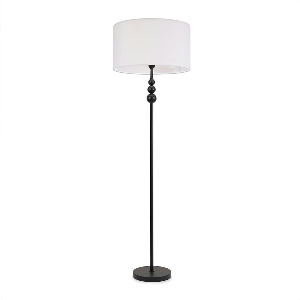 image 1 of ValueLights Marissa White Fabric Drum Shade with Black Stacked Ball Floor Lamp with LED Bulb