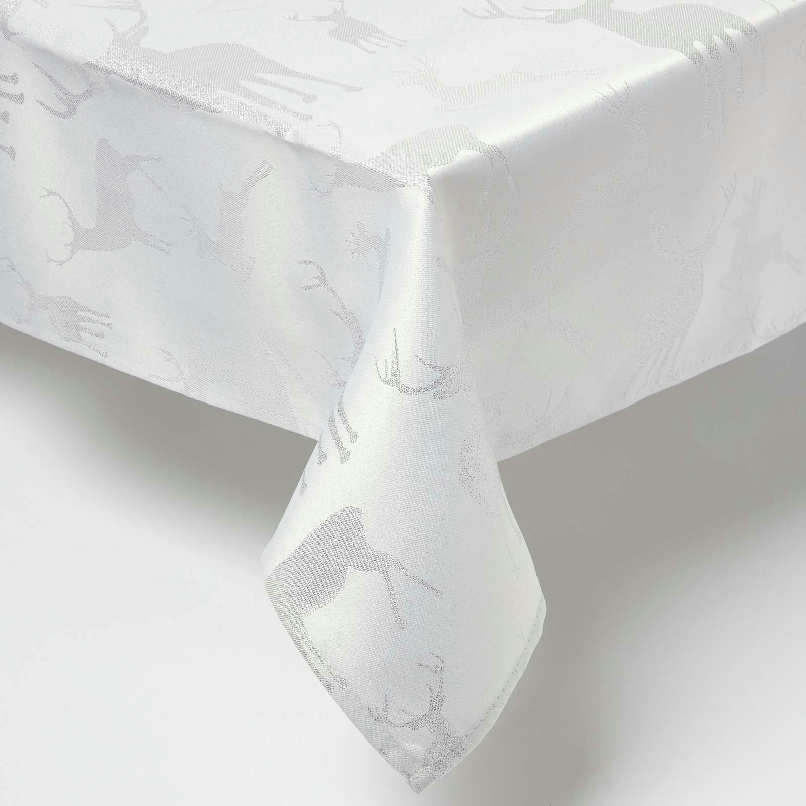 Homescapes Silver Stag Christmas Table Cloth - 132 x 228 cm Silver 132 x 228 cm