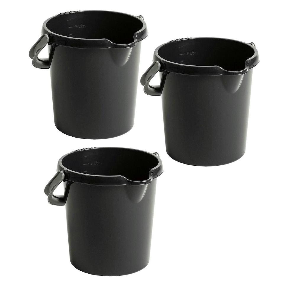 image 1 of 2 x Black 3 Gallon Strong Cement Mixing DIY 14L Bucket With Strong Metal Handle