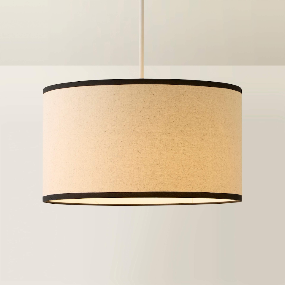 image 1 of ValueLights Eva Natural Linen Fabric Black Trim Light Shade (D)35cm | Black | Cream