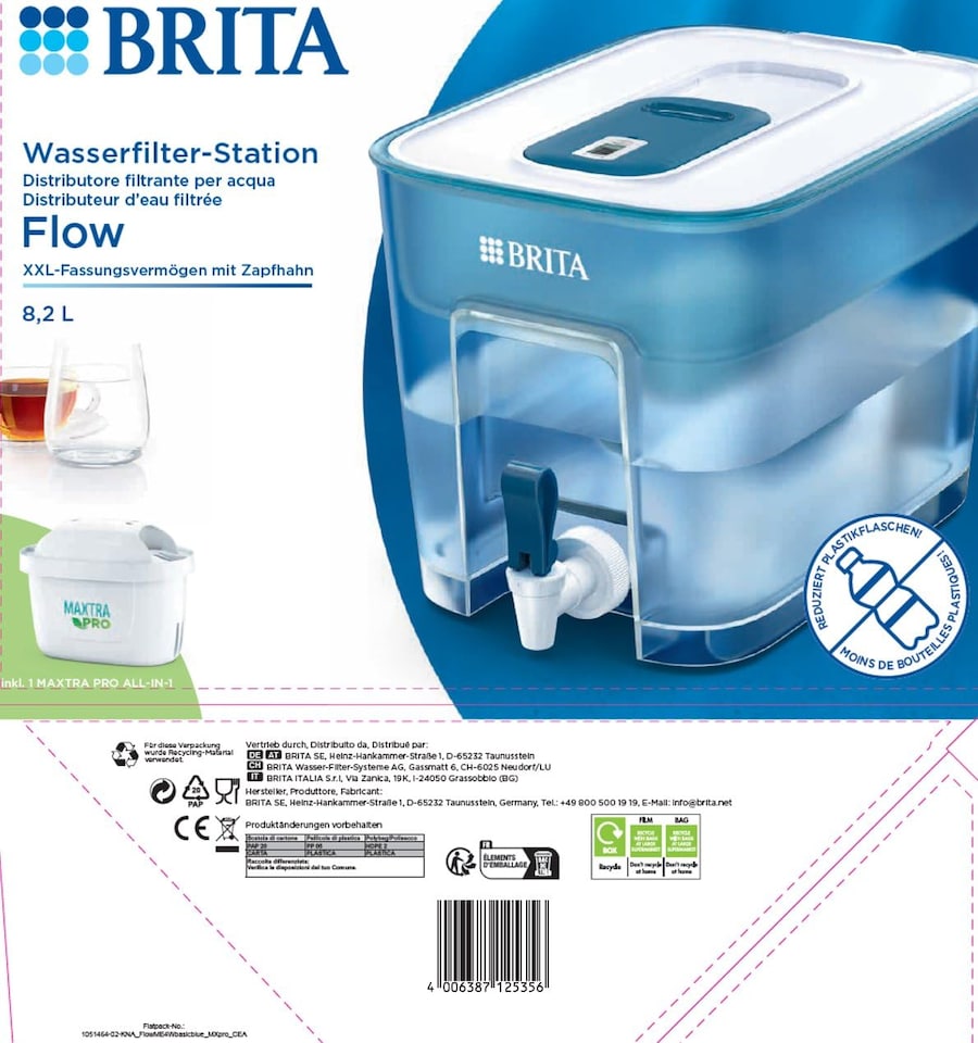 image 1 of BRITA Flow XXL Water Filter with Tap (8.2 L) Including 1 x Maxtra Pro All-in-1 Cartridge