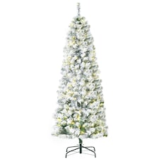 HOMCOM 6FT Prelit Snow Flocked Christmas Tree w/ Light, Xmas Decoration Green