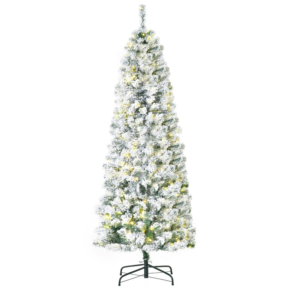 image 1 of HOMCOM 6FT Prelit Snow Flocked Christmas Tree w/ Light, Xmas Decoration Green