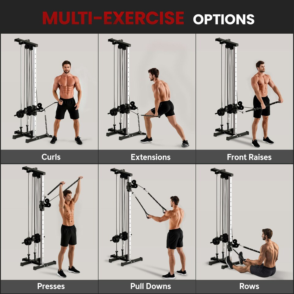 image 1 of SPORTNOW Wall Mount Cable Station with 15 Positions Adjustable Dual Pulleys