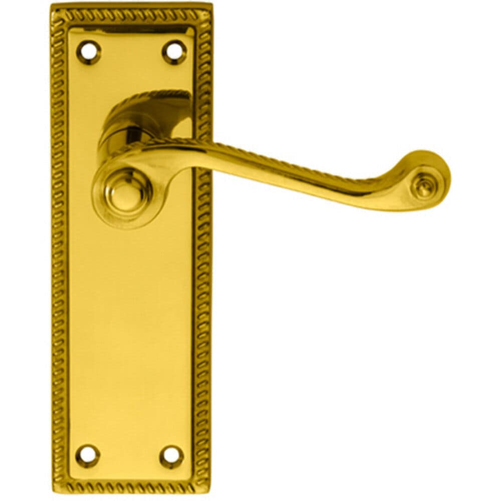 Loops PAIR Reeded Design Scroll Lever on Latch Backplate 150 x 48mm Polished Brass in Metallics