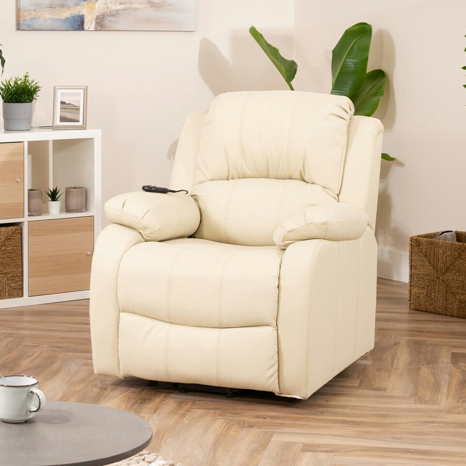 image 1 of Northfield Dual Motor Massage Heat Riser Recliner Chair - Cream