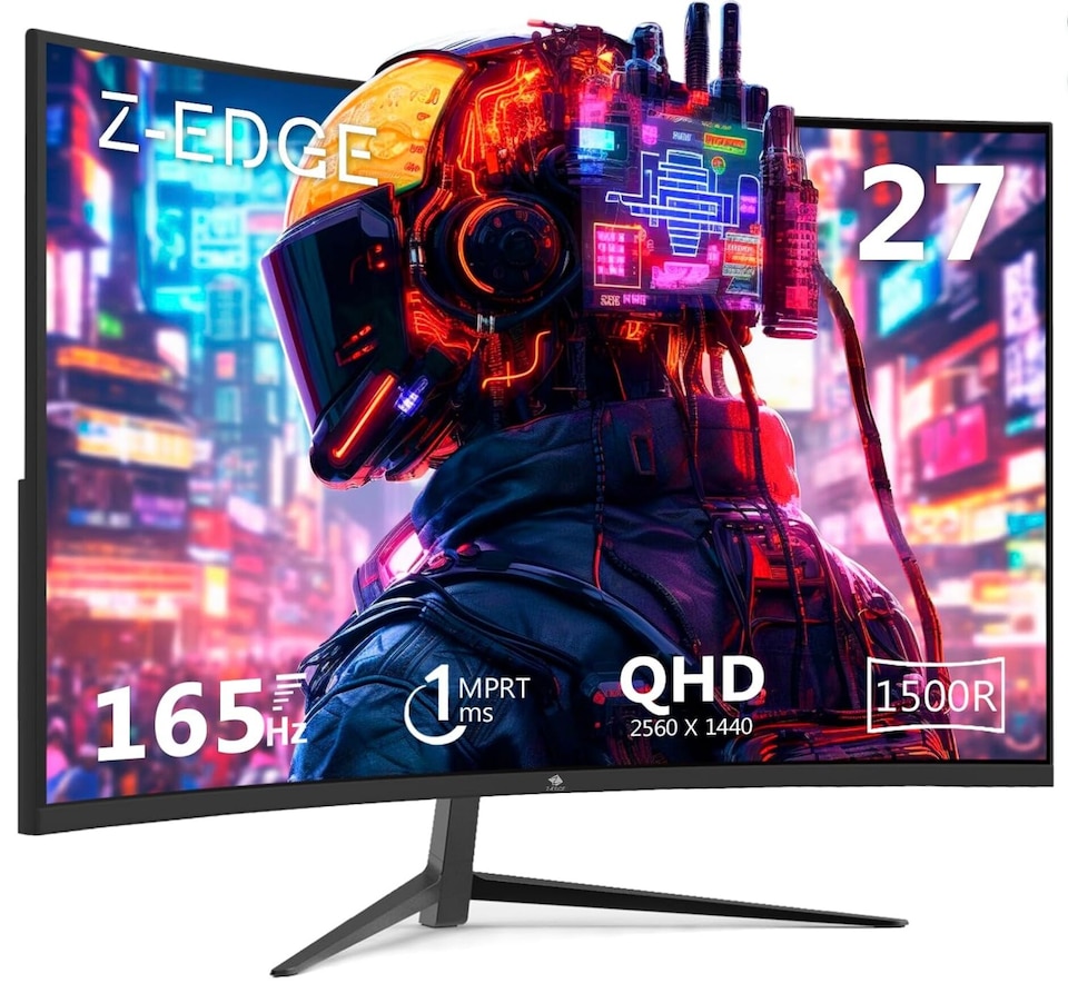 image 1 of Z-Edge 27 Inch QHD Curved Gaming Monitor 165Hz 144Hz 1440P VA 1500R HDMI DP | PC Monitor 2K 2560x1440 16:9 1ms MPRT, 130% sRGB, 300cd/m² Brightness, FreeSync, Crosshair, VESA Mountable, Black