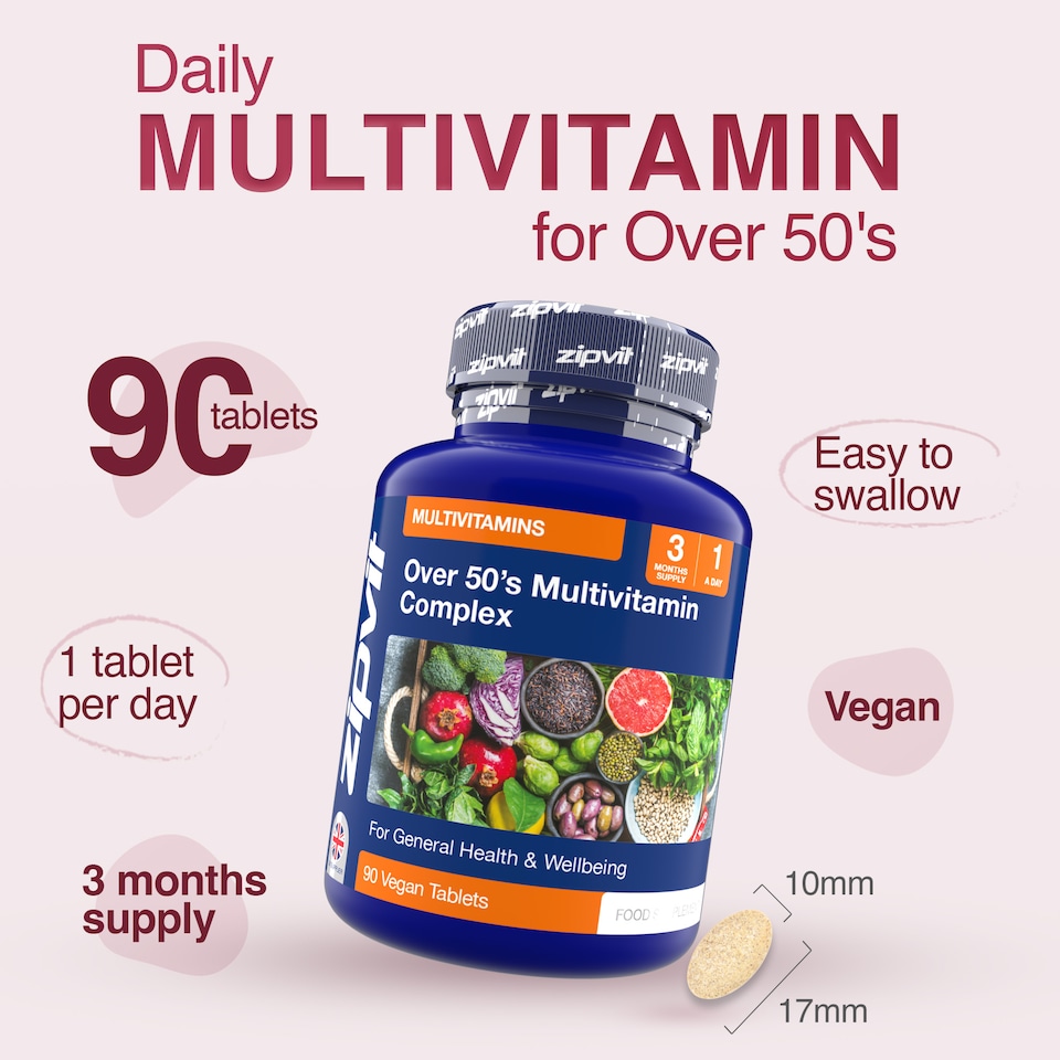image 1 of Zipvit Over 50s Multivitamin, Immune, Bone & Energy Support, 90 Vegan Tablets, 3-Month Supply