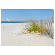Dune Fence By Sea Grass With Sailboat On Horizon Designer Rug | Multi