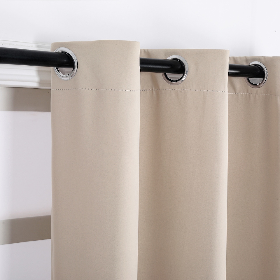 image 1 of Beige Eyelet Total Blackout Thermal Curtains - 46 x 63 Inch Drop - 2 Panel | Cream | One Size