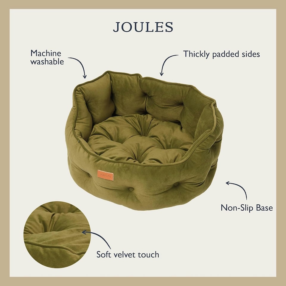 image 1 of Joules Khaki Chesterfield Luxury Dog Bed - Small Green | One Size