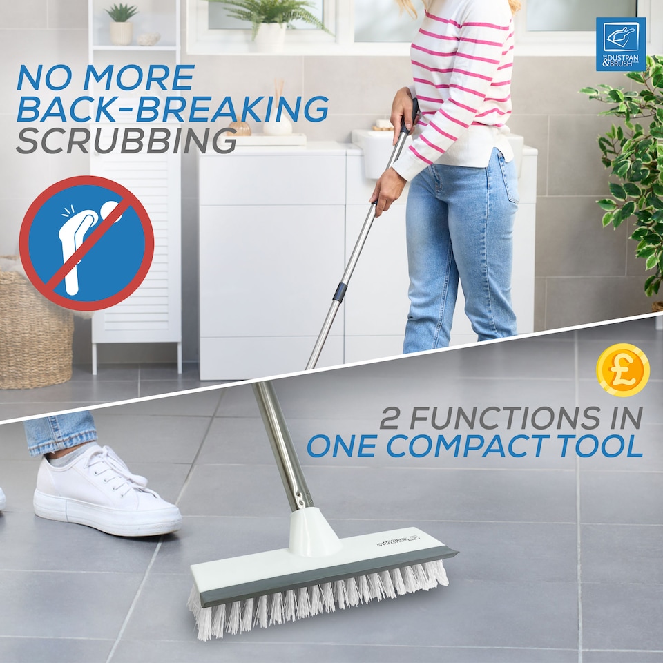 image 1 of Floor Squeegee Brush Long Handled for Indoor or Outdoor Tile and Wood Surfaces
