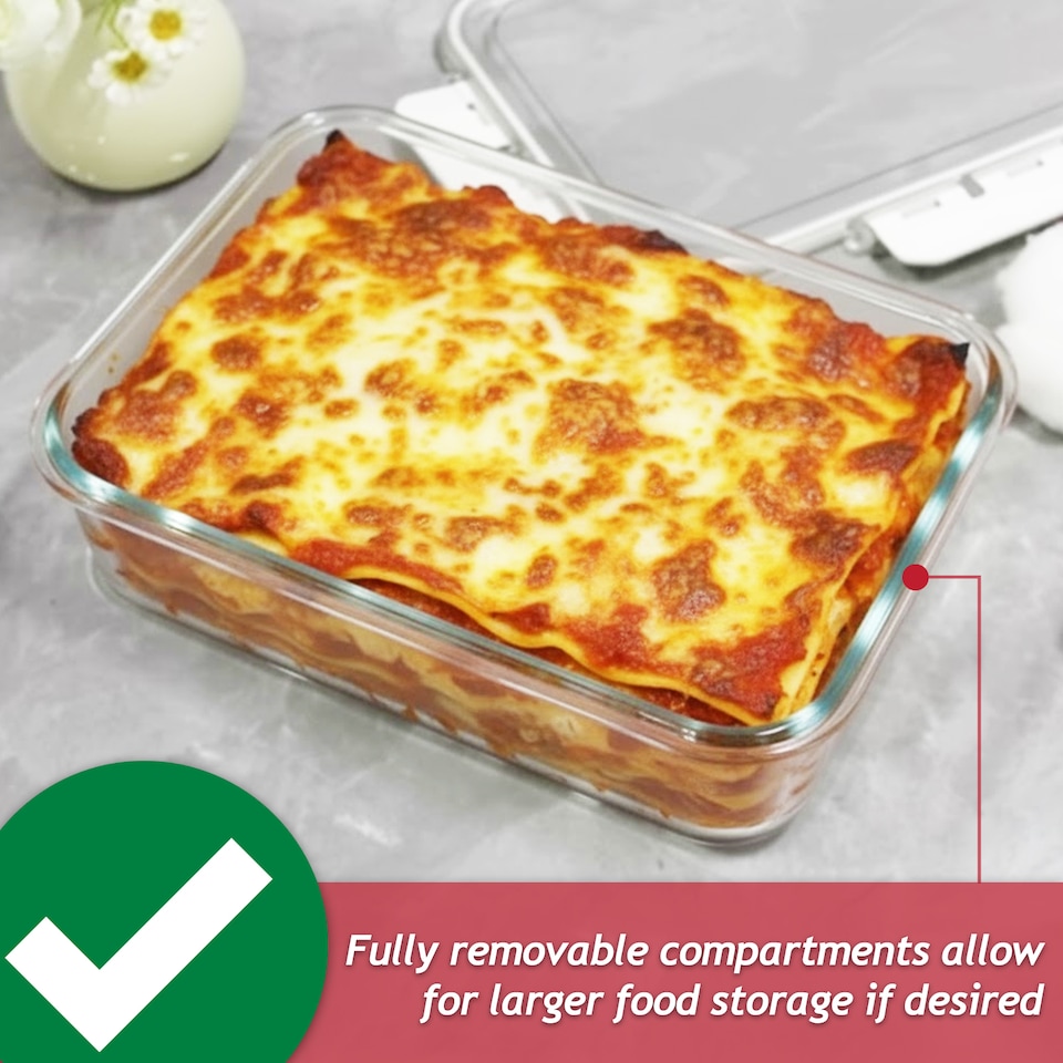 image 1 of SPARES2GO Food Storage Container with Securing Clips Lid and 2 Removable Divider Compartments (Small)