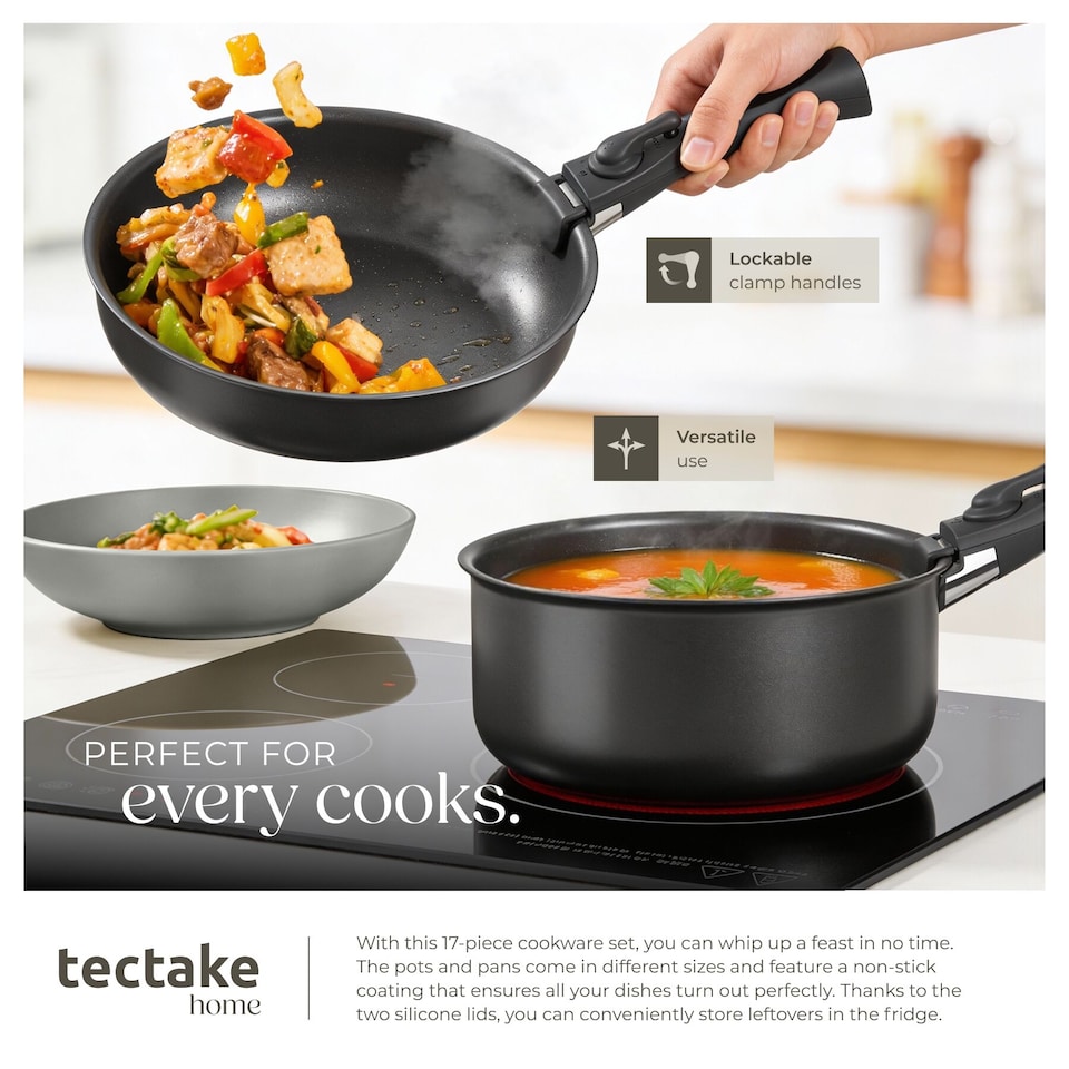 image 1 of Kitchen starter set for 6 people with crockery, pots and more | Grey | grey/black | 1