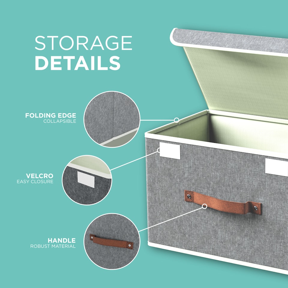 image 1 of DMD 5-Pack Collapsible Storage Boxes with Lids, Stackable Fabric Storage Cubes | Grey