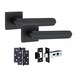 image 1 of Golden Grace 1 Pair Modern Lima Design Premium Door Handles on Square Rose in Matt Black Finish with 3" Ball Bearing Hinges and 2.5" Tubular Latch Black