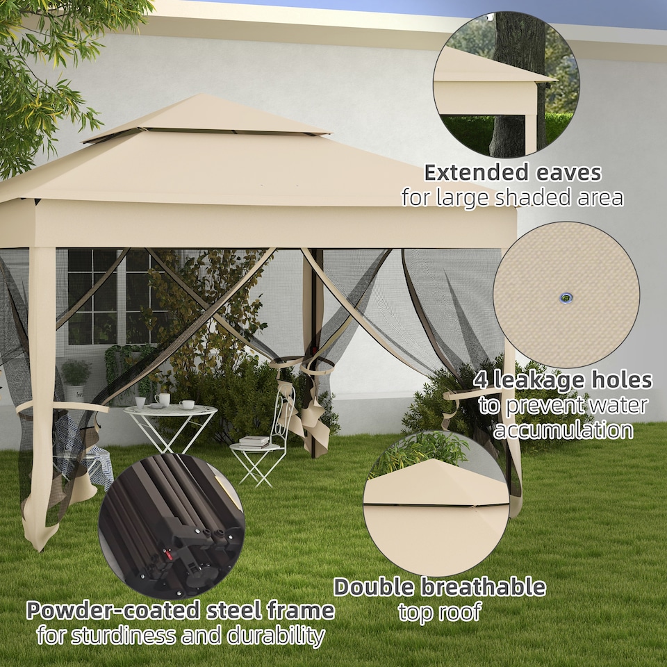 image 1 of Outsunny 3 x 3m Pop Up Gazebo, Doubleroof Garden Tent with Netting and Carry Bag, Party Event Shelter for Outdoor Patio, Cream White