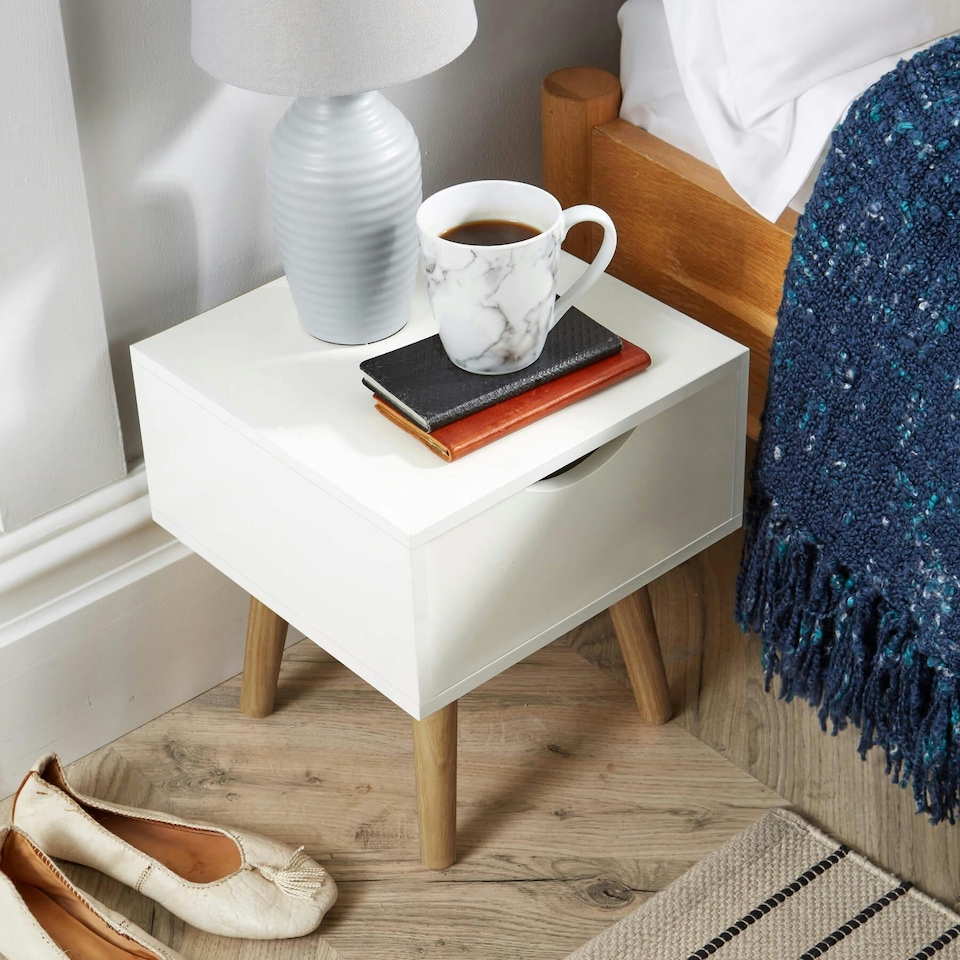 image 1 of Bedside Table Nightstand Compact Design White | 1 Drawer