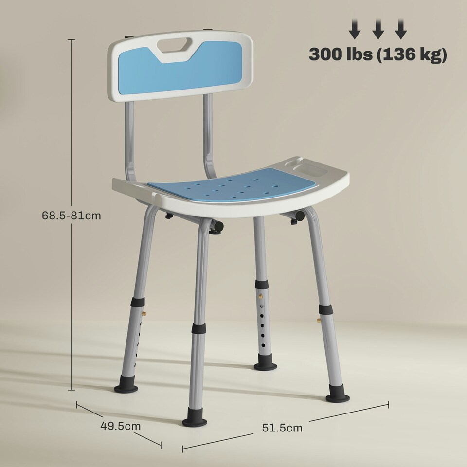 image 1 of HOMCOM Shower Stool for Elderly Disabled Adjustable Shower Stool Light Blue