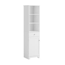 SoBuy BZR17-W,Tall Narrow Cupboard Freestanding Storage Cabinet with 1 Drawer | White | White | 1