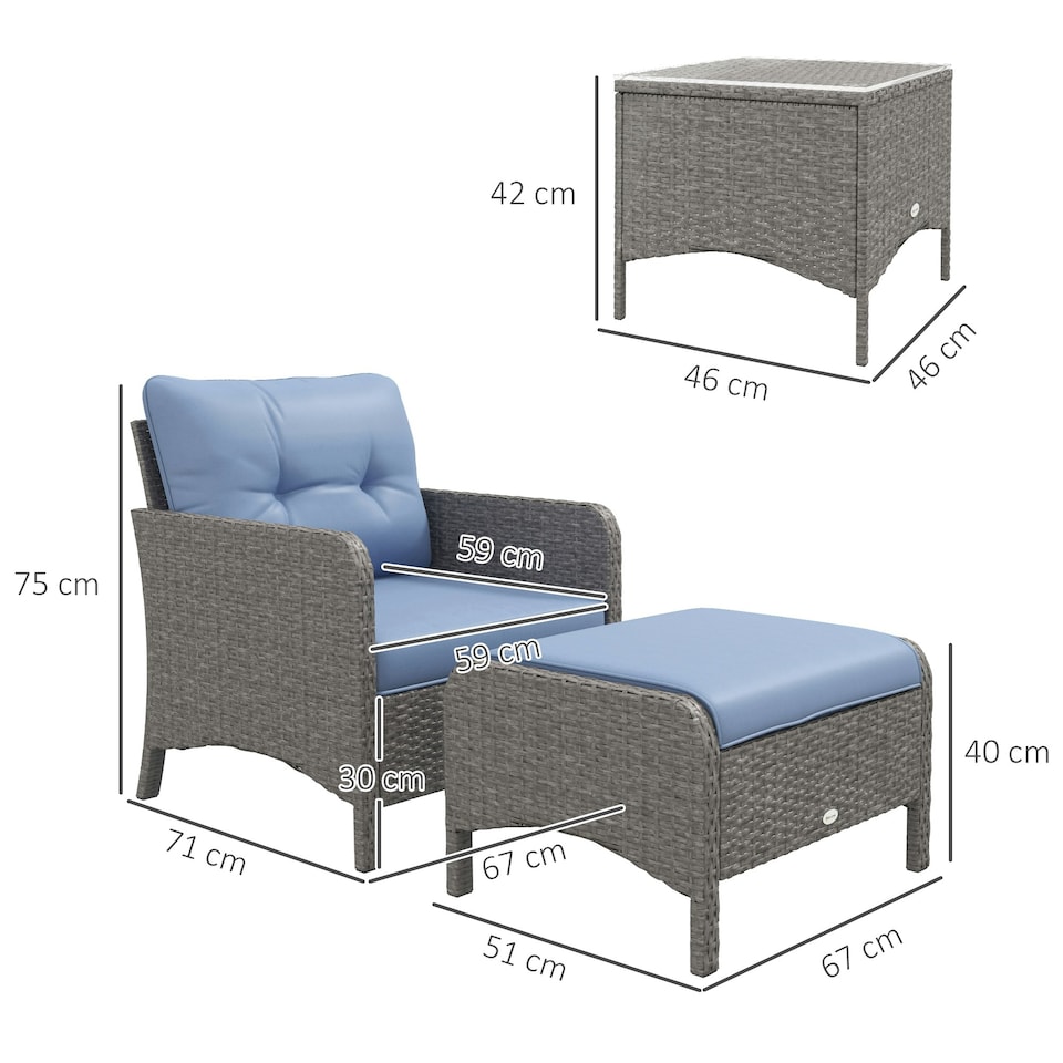 image 1 of Outsunny 5 Pieces Outdoor Patio Furniture Set Wicker Conversation Set Blue