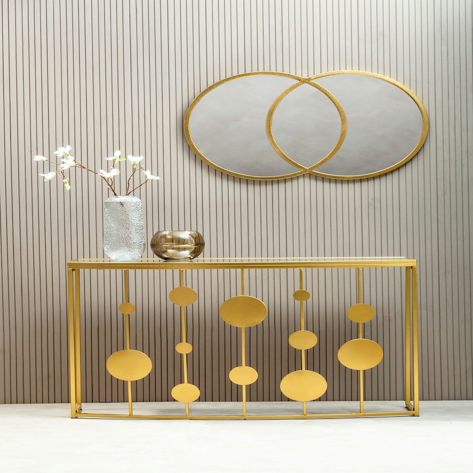 image 1 of Farran Gold Finish Console Table With Mirror Top Gold