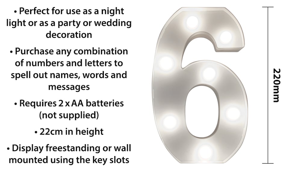 image 1 of St Helens Battery Operated 3D LED Number 6 Light