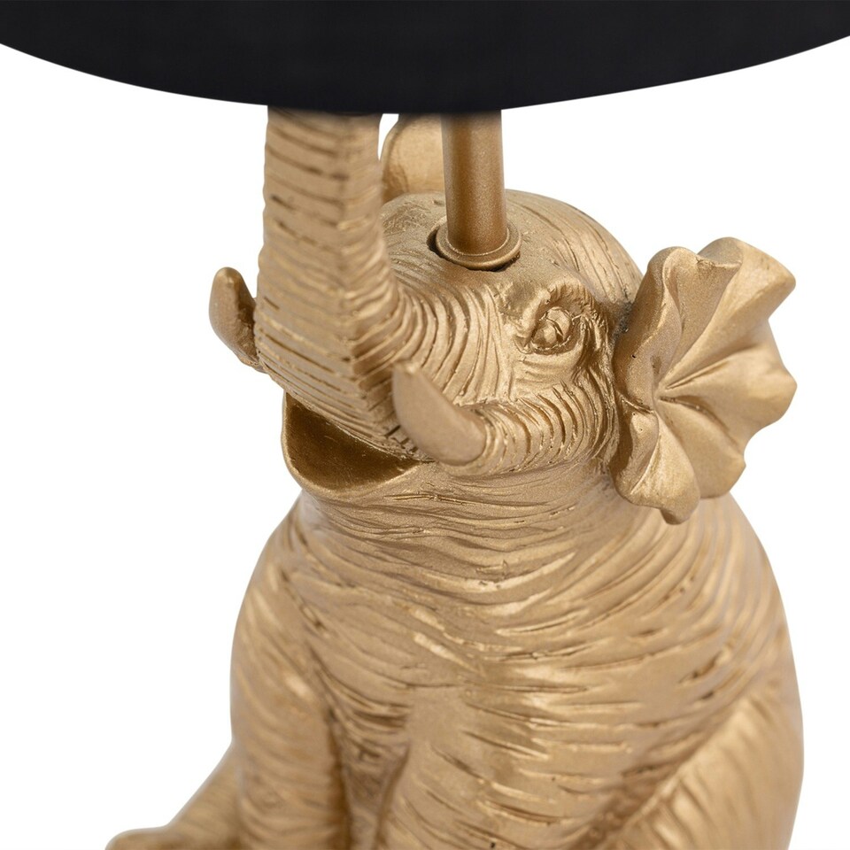 image 1 of First Choice Lighting Elephant Gold Resin Table Lamp With Black Fabric Shade Gold | Black