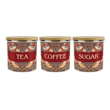 Red Strawberry Thief Tea, Coffee & Sugar Large Kitchen Canisters - Set of 3