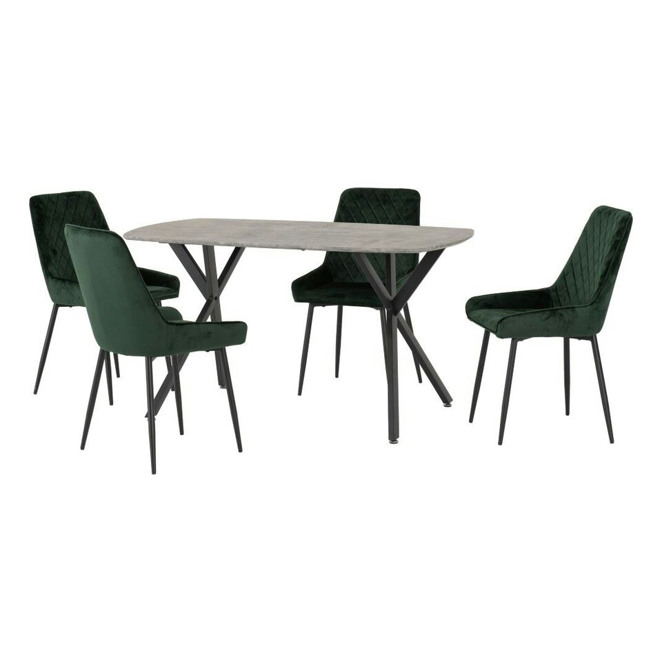 image 1 of Athens Dining Set with 4 Avery Velvet Chairs Green | Concrete Effect/Emerald Green