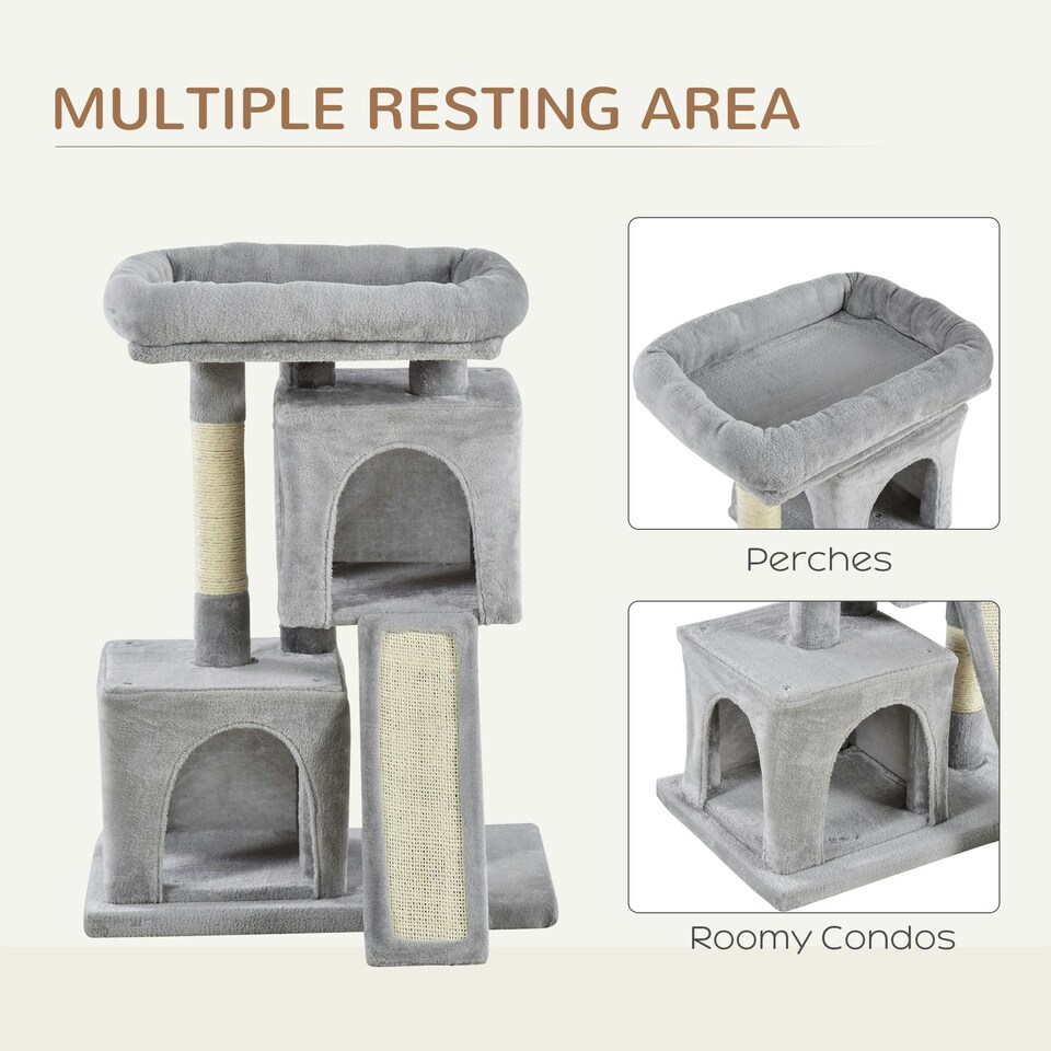image 1 of PawHut Cat Tree 83cm Indoor Cat Scratching Post Kitten Tower, Dark Grey