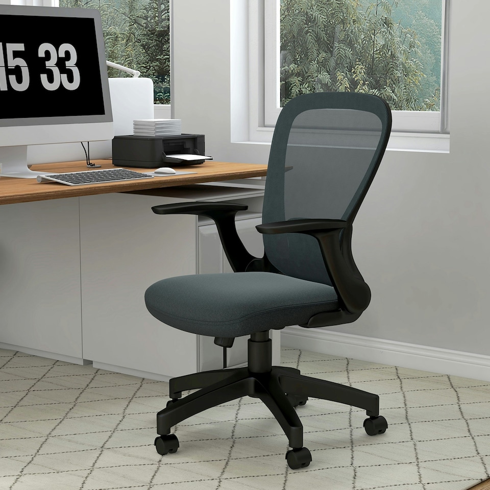 image 1 of Vinsetto Mesh Office Chair, Computer Chair with Adjustable Armrest, Grey