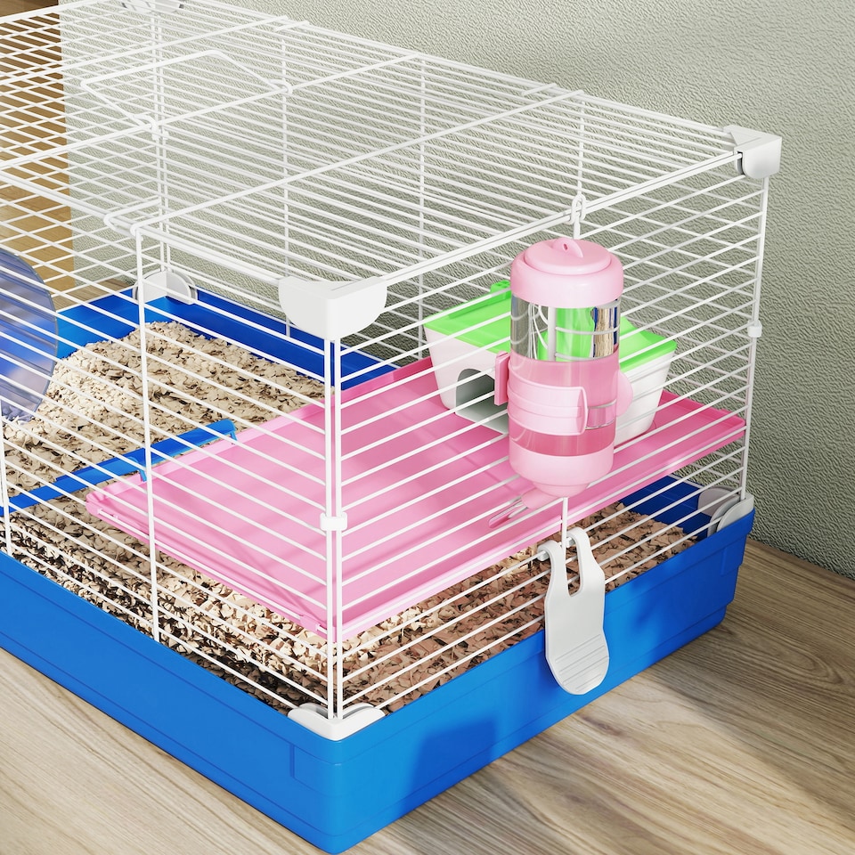 image 1 of PawHut Hamster Cage Pet Animal Travel Cage Box Double Layers w/ Accessories