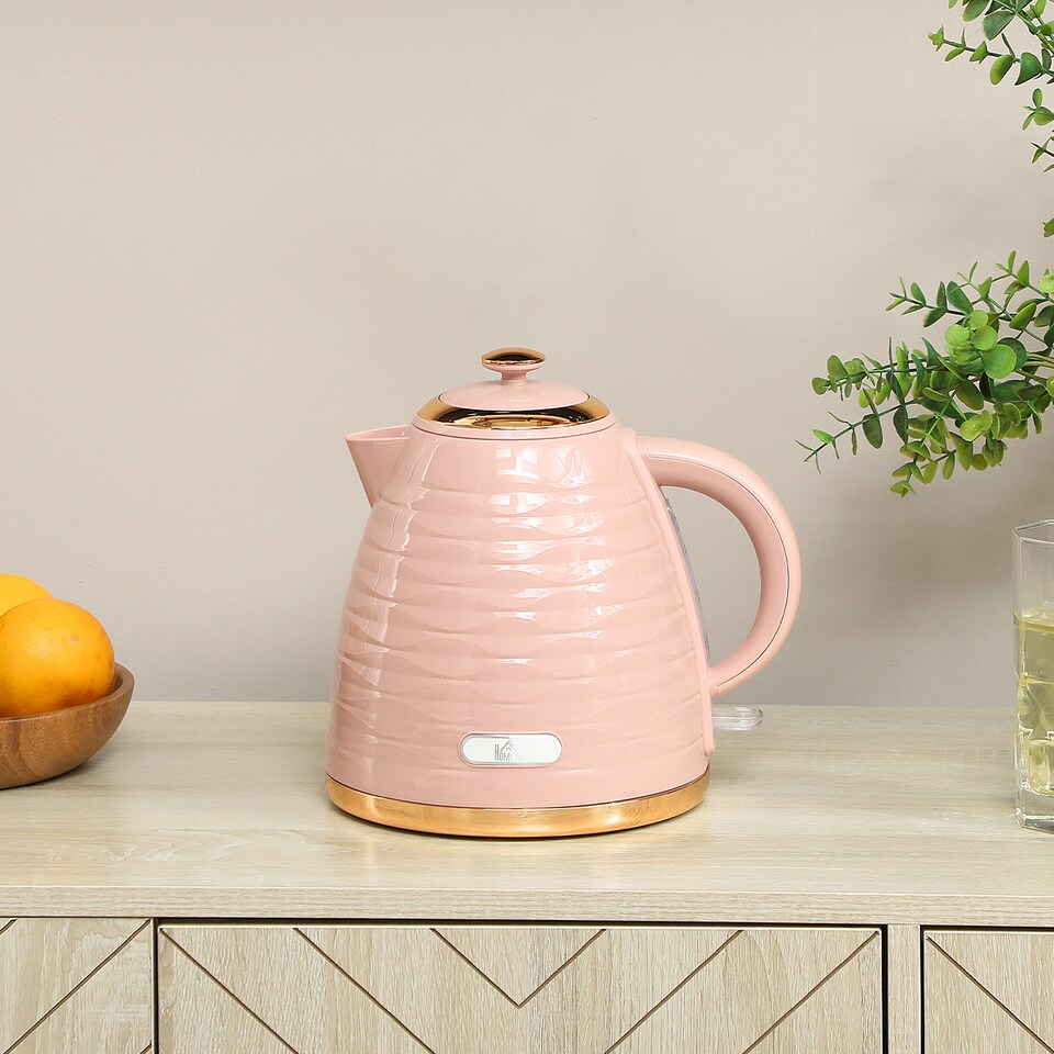 image 1 of HOMCOM Electric Kettle 1.7L, Fast Boil, 3kW Cordless Water Kettle with Removable Washable Anti-scale Filter, UK Otter Thermostat, Auto Shut-off, 360degree Swivel, BPA Free, Pink Water Ripple Texture