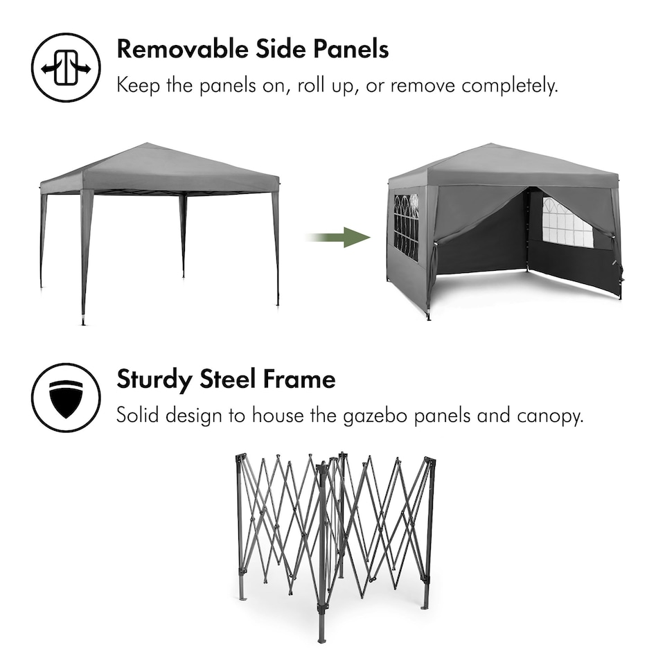 image 1 of VonHaus Pop Up Gazebo 3 x 3m w/ Removable Sides Grey
