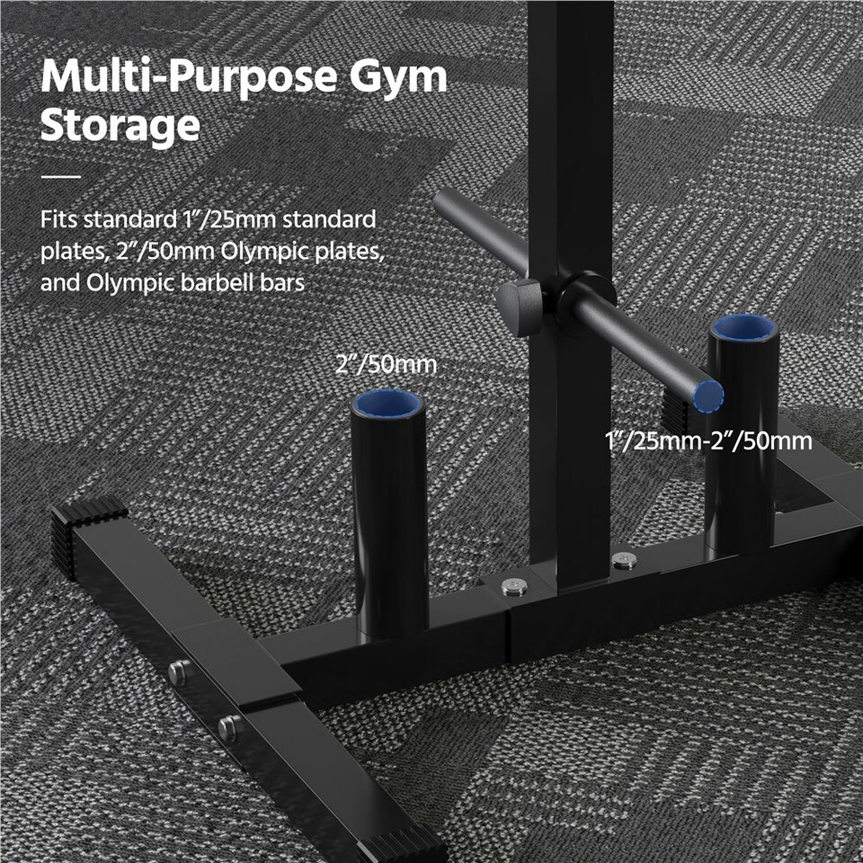 image 1 of Yaheetech Weight Plate Storage with 2 Barbell Bar Holders Black