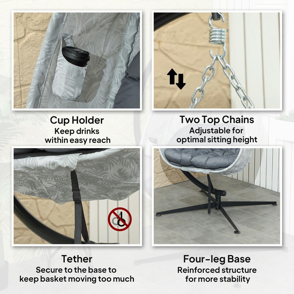 image 1 of Outsunny Hanging Egg Chair Outdoor Indoor Swing Chair, Folding Basket | Multi | One Size