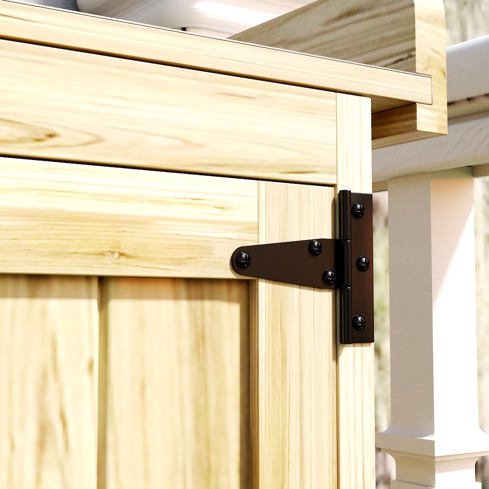 image 1 of Outsunny Wooden Garden Shed, Garden Tool Storage Shed with Hinged Roof and Shelf, Outdoor Storage Cabinet with Double Doors, Natural Wood Finish | White | 1